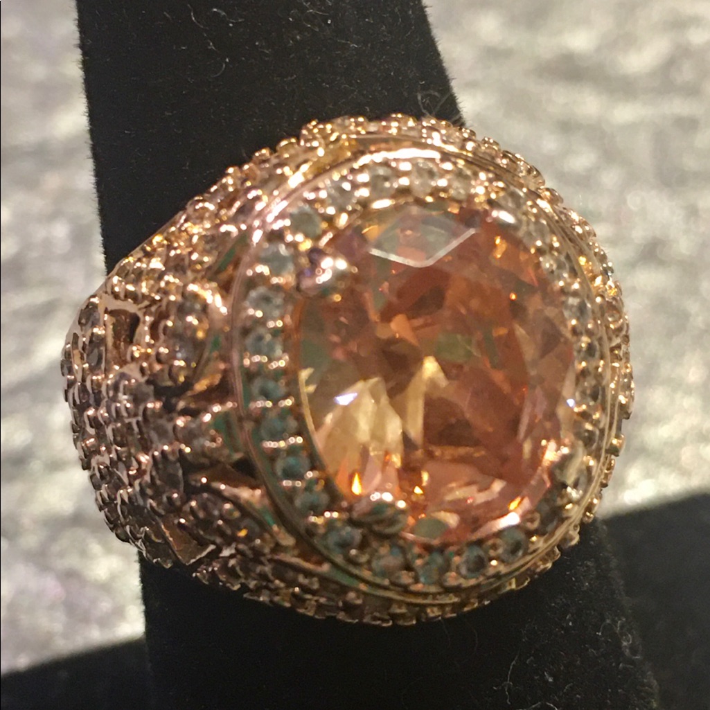Rose Gold, Peachy-Gold Citrine Ring, Size 8.
